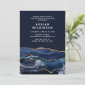 Navy Blue & Goud Agaat Afstudeerfeest Kaart (Staand voorkant)