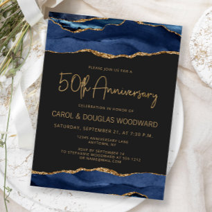 Navy Blue Goud Agaat Donker 50ste Verjaardag Briefkaart