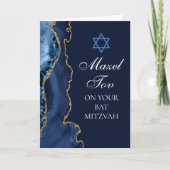 Navy Blue Goud Agaat Mazel Tov Bat Mitzvah Kaart (Voorkant)