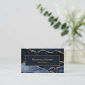 Navy Blue Goud Agaat Professionele QR Code Visitekaartje (Staand voorkant)