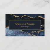 Navy Blue Goud Agaat Professionele QR Code Visitekaartje (Voorkant)