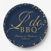 Navy Blue Goud Confetti Ik Doe BBQ Verloving Feest Papieren Bordje (Voorkant)