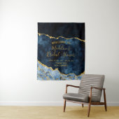 Navy Blue Goud Folie Agate Bruiloftsborrel Welkom Wandkleed (In situ)