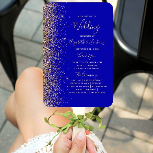 Navy Blue Goud Glitter Edge Bruiloft Programma Handwaaier