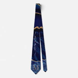 Navy Blue Goud Glitter Marmeren Letter Naam Stropd Stropdas