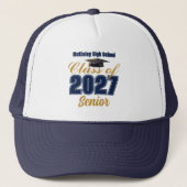 Navy Blue Goud Klas van 2027 Middelbare School Trucker Pet (Voorkant)