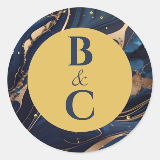 Navy Blue & Goud Marmer Stickers met Initialen (Voorkant)