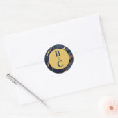 Navy Blue & Goud Marmer Stickers met Initialen (Envelop)