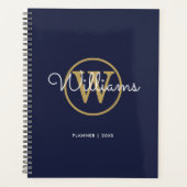 Navy Blue Goud Monogram Naam 2023 Planner (Voorkant)