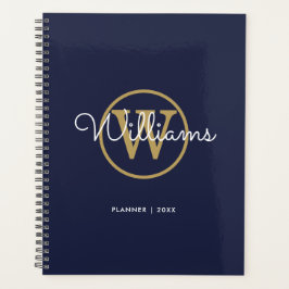 Navy Blue Goud Monogram Naam 2023 Planner