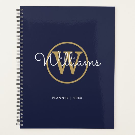 Navy Blue Goud Monogram Naam 2023 Planner (Voorkant)