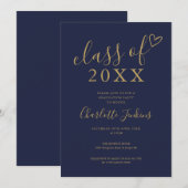 Navy Blue Goud Script Afstudeerfeest Kaart (Voorkant / Achterkant)