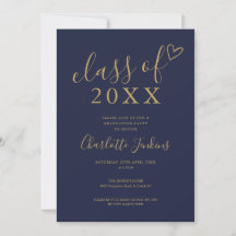 Navy Blue Goud Script Afstudeerfeest