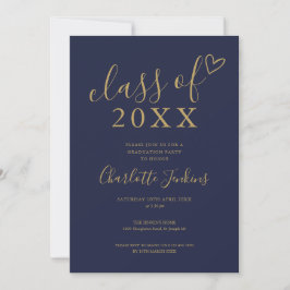 Navy Blue Goud Script Afstudeerfeest Kaart