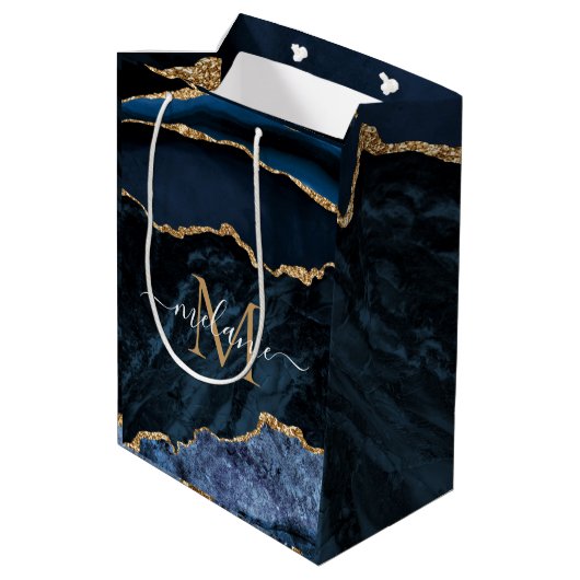 Navy Blue Gouden Cadeautas Gepersonaliseerd Uw Ont (Achterkant Gekanteld)