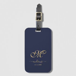 Navy Blue Gouden Gepersonaliseerde Handtekening Ba Bagagelabel