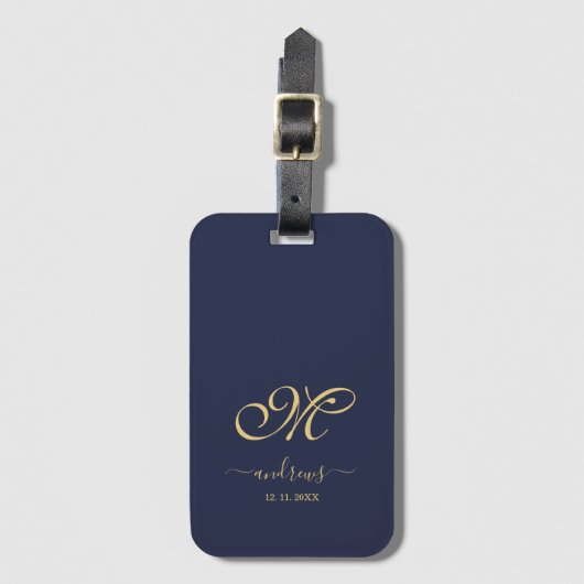 Navy Blue Gouden Gepersonaliseerde Handtekening Ba Bagagelabel (Voorkant (verticaal))