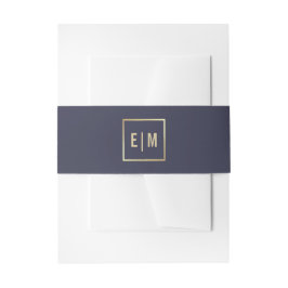 Navy blue | Gouden monogram bruiloft Uitnodigingen Wikkel