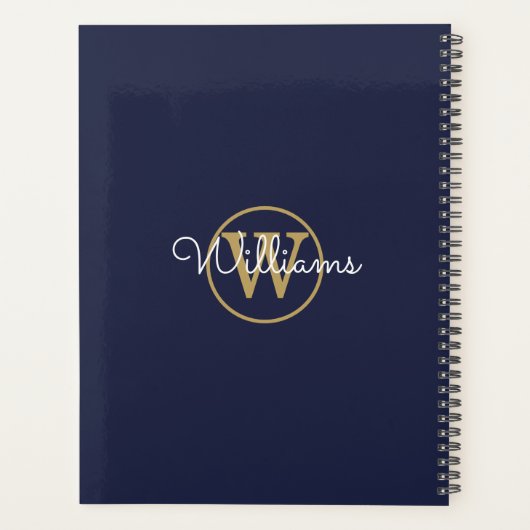 Navy Blue Gouden Monogram Naam 2023 Planner (Achterkant)