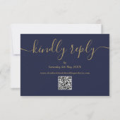 Navy Blue Gouden QR-code Elegante Script Hoor Geru RSVP Kaartje (Voorkant)