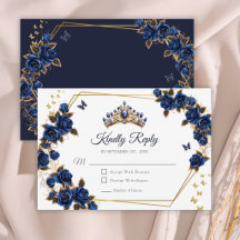 Navy Blue Gouden Rozen Tiara Quinceañera