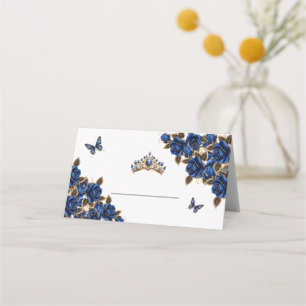 Navy Blue Gouden Rozen Vlinder Plaatskaart Plaatskaartje