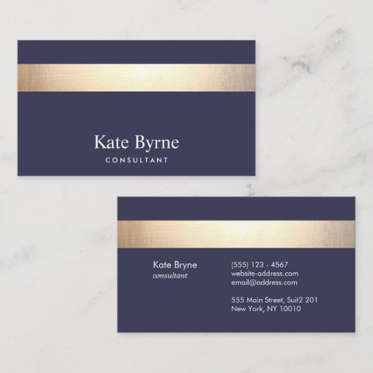 Navy Blue - Gouden Streep Modern Stijlvol Visitekaartje (Voorkant / Achterkant)