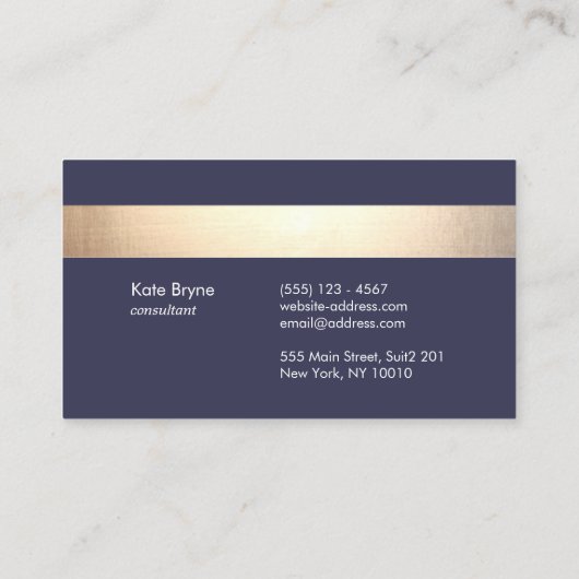 Navy Blue - Gouden Streep Modern Stijlvol Visitekaartje (Achterkant)