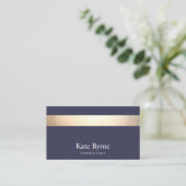 Navy Blue - Gouden Streep Modern Stijlvol Visitekaartje (Staand voorkant)