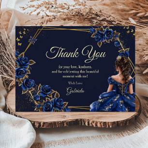 Navy Blue Gouden Tiara Rozen Quinceañera Bedankkaart