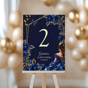 Navy Blue Gouden Tiara Rozen Quinceañera  Kaart