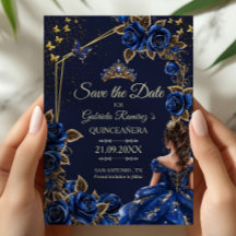 Navy Blue Gouden Tiara Rozen Quinceañera