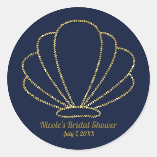 Navy Blue & Gouden Zee Schelp Zeemeermin Bruidsdin Ronde Sticker (Voorkant)