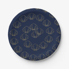 Navy Blue & Gouden Zee Schelp Zeemeermin Bruidsdou Papieren Bordje