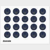 Navy Blue & Gouden Zee Schelp Zeemeermin Bruidsdou Ronde Sticker (Vel)