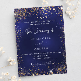 Navy blue goudglitter luxueuze bruiloft kaart