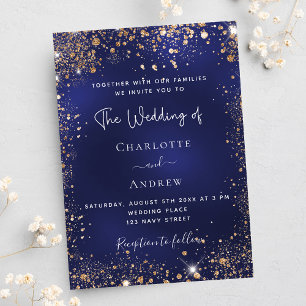 Navy blue goudglitter luxueuze bruiloft kaart