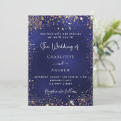 Navy blue goudglitter luxueuze bruiloft kaart (Staand voorkant)