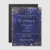 Navy blue goudglitter luxueuze bruiloft magnetische uitnodiging (Voorkant / Achterkant)