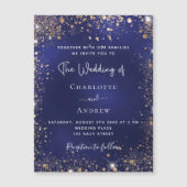 Navy blue goudglitter luxueuze bruiloft magnetische uitnodiging (Voorkant)