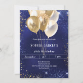 Navy blue goudglitter sparkle ballonnen verjaardag kaart (Voorkant)