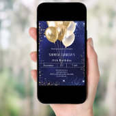 Navy blue goudglitter sparkle ballonnen verjaardag kaart