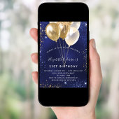 Navy blue goudglitter sparkle ballonnen verjaardag kaart