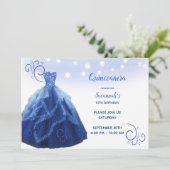 Navy Blue Gown String Lights Quinceanera Kaart (Staand voorkant)