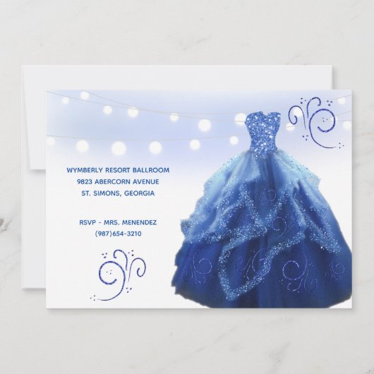 Navy Blue Gown String Lights Quinceanera Kaart (Achterkant)
