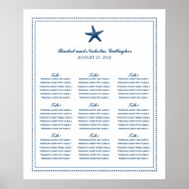 Navy Blue Graceful Starfish 20 x 24 Seating Chart Poster