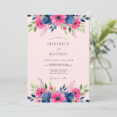 Navy Blue Gracious Spring Wedding Kaart (Staand voorkant)