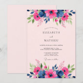 Navy Blue Gracious Spring Wedding Kaart (Voorkant / Achterkant)