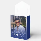 Navy Blue Gradient Foto Verjaardag Bedankdoosjes (Geopend)