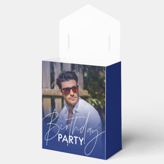 Navy Blue Gradient Foto Verjaardag Bedankdoosjes (Geopend)